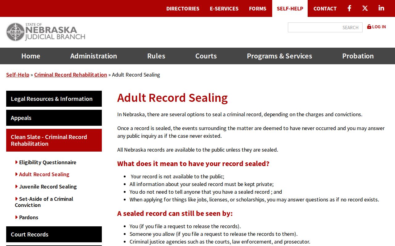 Garden County record-sealing guidance from the Nebraska Judicial Branch