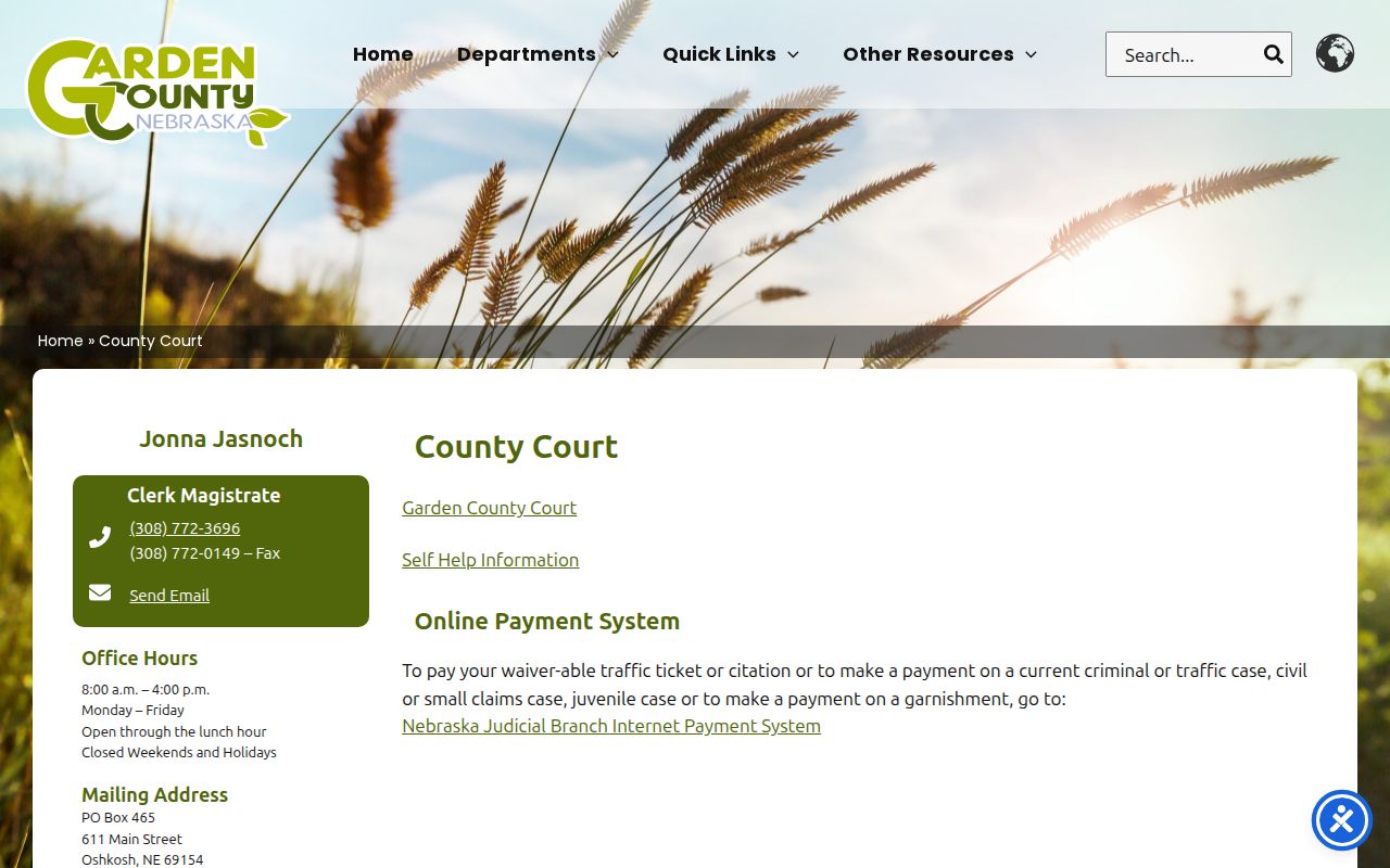 Garden County warrant check court contact page